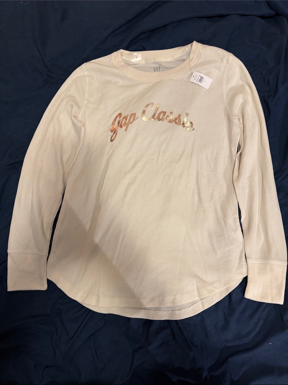 GAP Cream Long Sleeve Thermal Top with Rose Gold Script